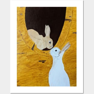 Bunnies in a treehole Posters and Art